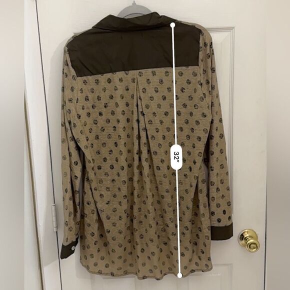 ELM by Matthildur 100% Linen Blouse Polka Dot Lagenlook Artsy Brown Tan Small - Picture 7 of 7